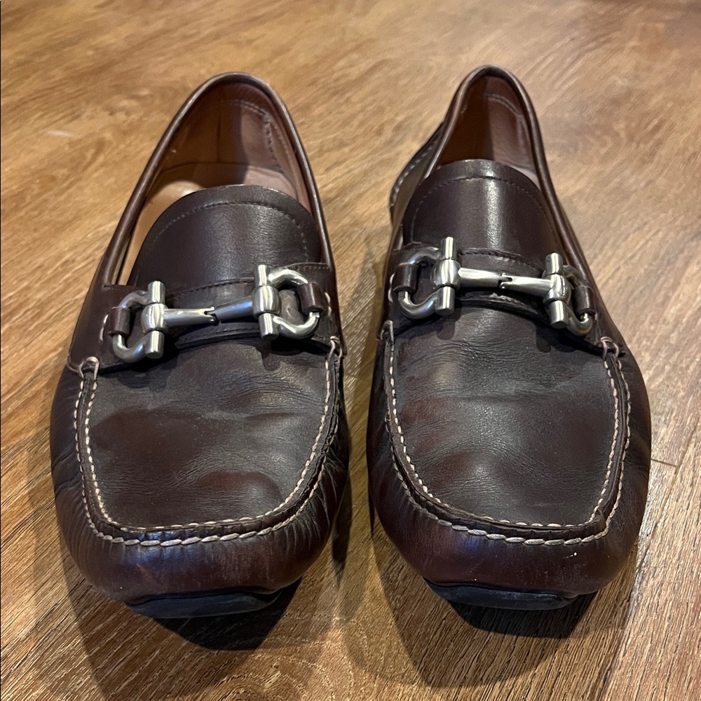 Salvatore Ferragamo Chocolate Leather Loafers with Silver Accents
